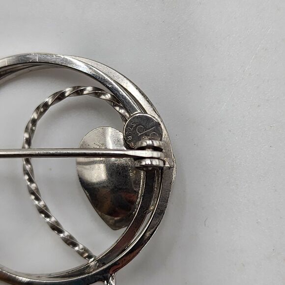 Vintage 1960s Sterling Silver Genuine Pearl Heart Pin Open Signed Collectible - Picture 5 of 6